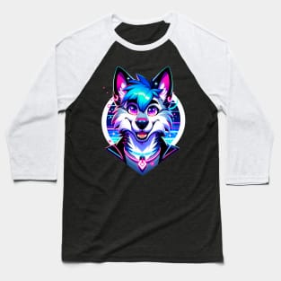 Cyberpunk Neon Furry Anthro Wolf Baseball T-Shirt